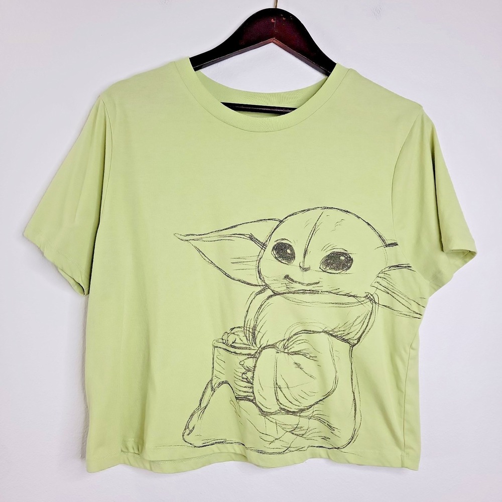 Star Wars Womens 2XL Grogu Baby Yoda Crop Tee Lime Green Graphic T Shirt